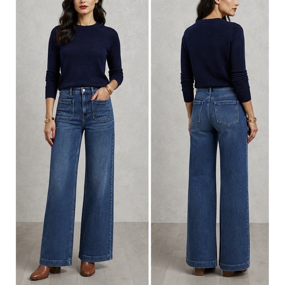Faherty Stretch Terry Patch Pocket Pant Boot Wide Leg Riverton Premium Denim 29